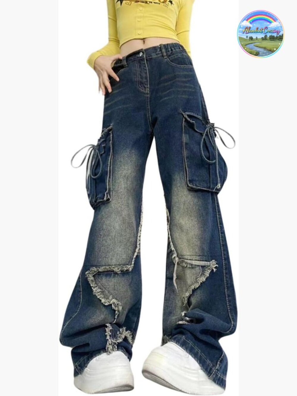 Baggy Star Patchwork Denim Jeans High Waisted Y2k Grunge Pants